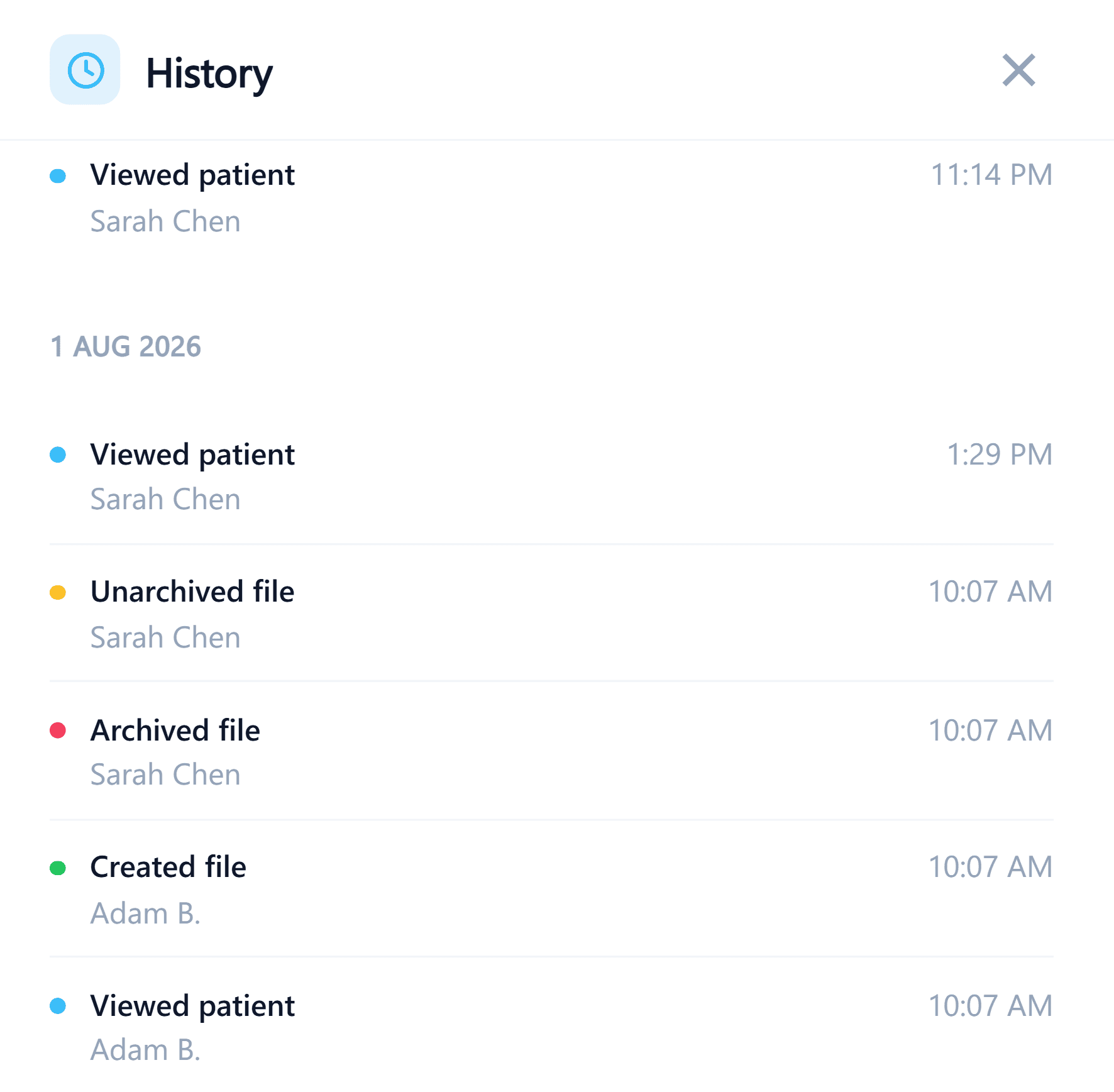 Audit history activity drawer