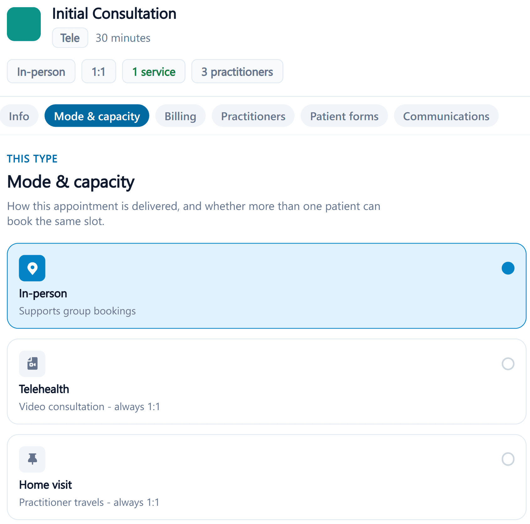 Appointment type configuration